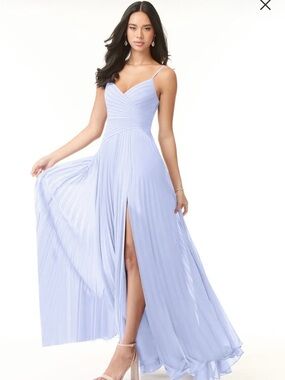 Light Blue Pleated Spaghetti-Strap Maxi Dress